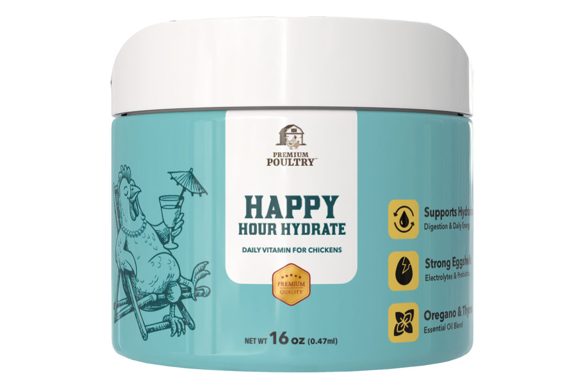 Premium Poultry Happy Hour Hydrate daily vitamin and electrolyte supplement for chickens