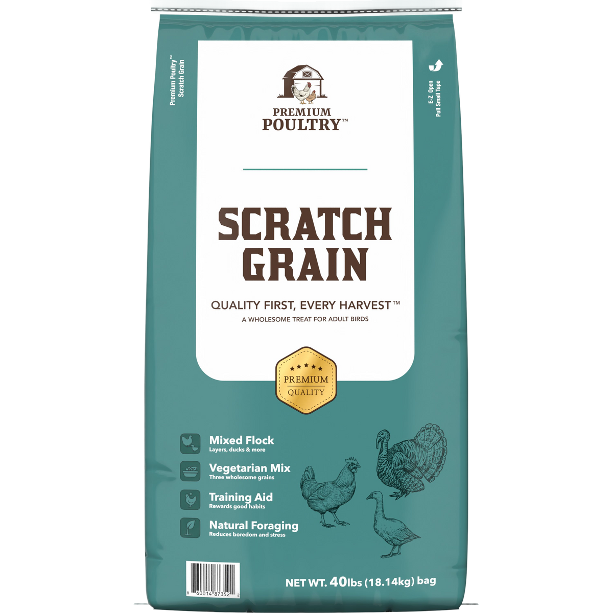 Scratch grain for chickens and ducks made with wholesome grains for natural foraging