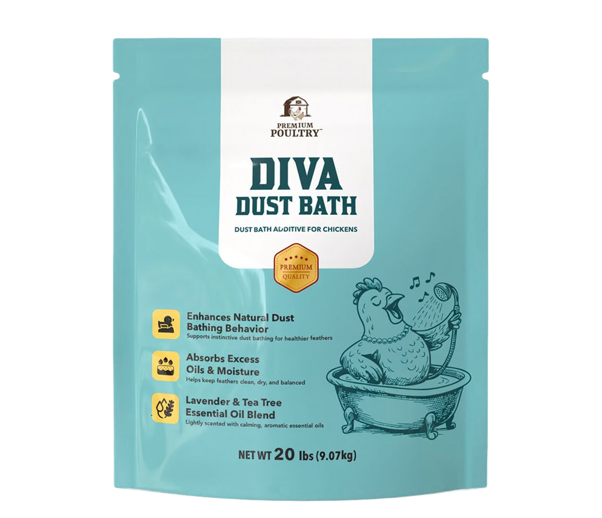 Chicken dust bath additive with lavender and tea tree oils for cleaner, healthier feathers