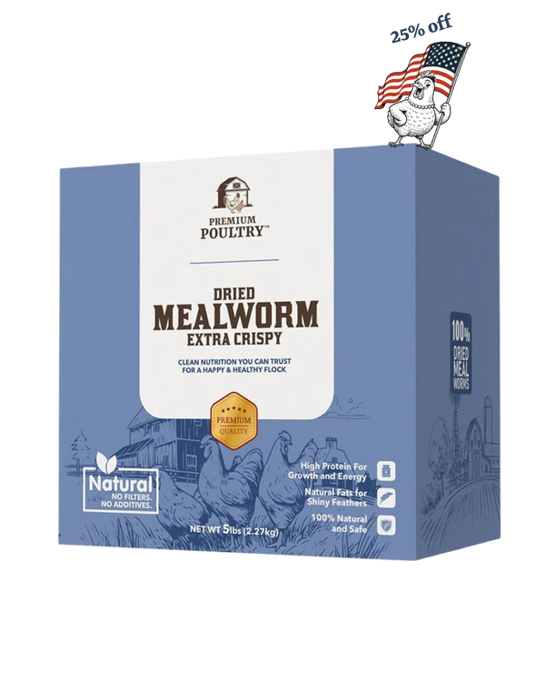 Box of Premium Poultry Dried Mealworm Extra Crispy on a white background