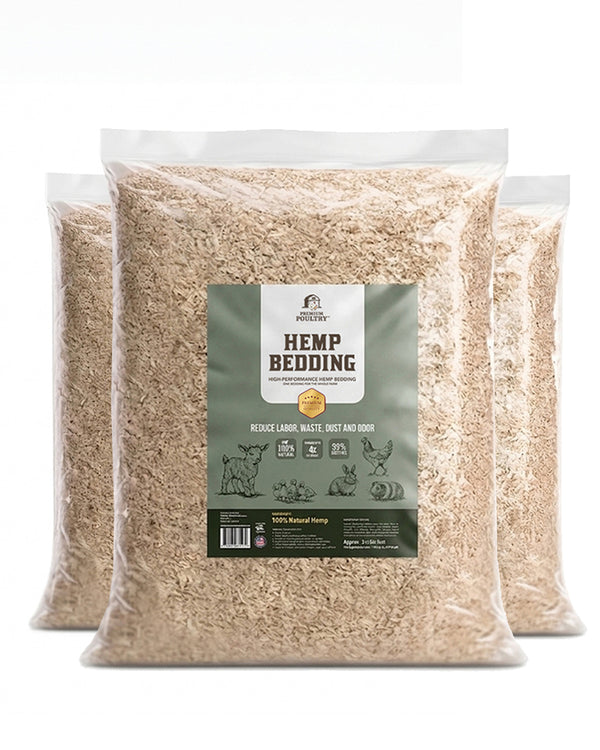 Three packages of Hemp Bedding with a label on a white background