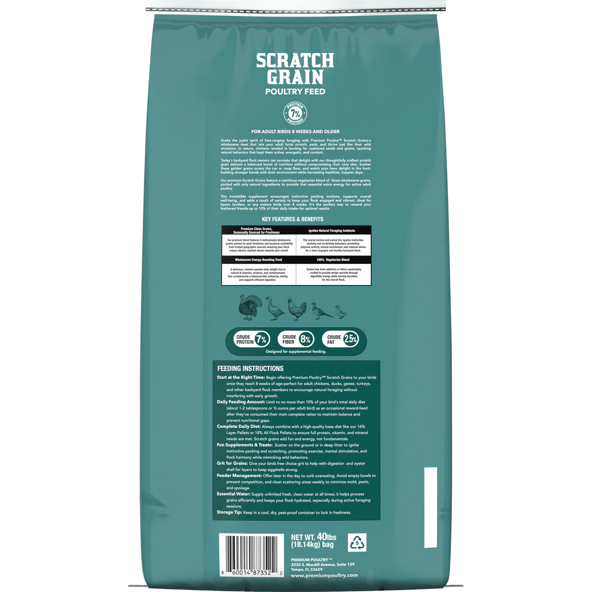 Scratch grain for chickens and ducks made with wholesome grains for natural foraging
