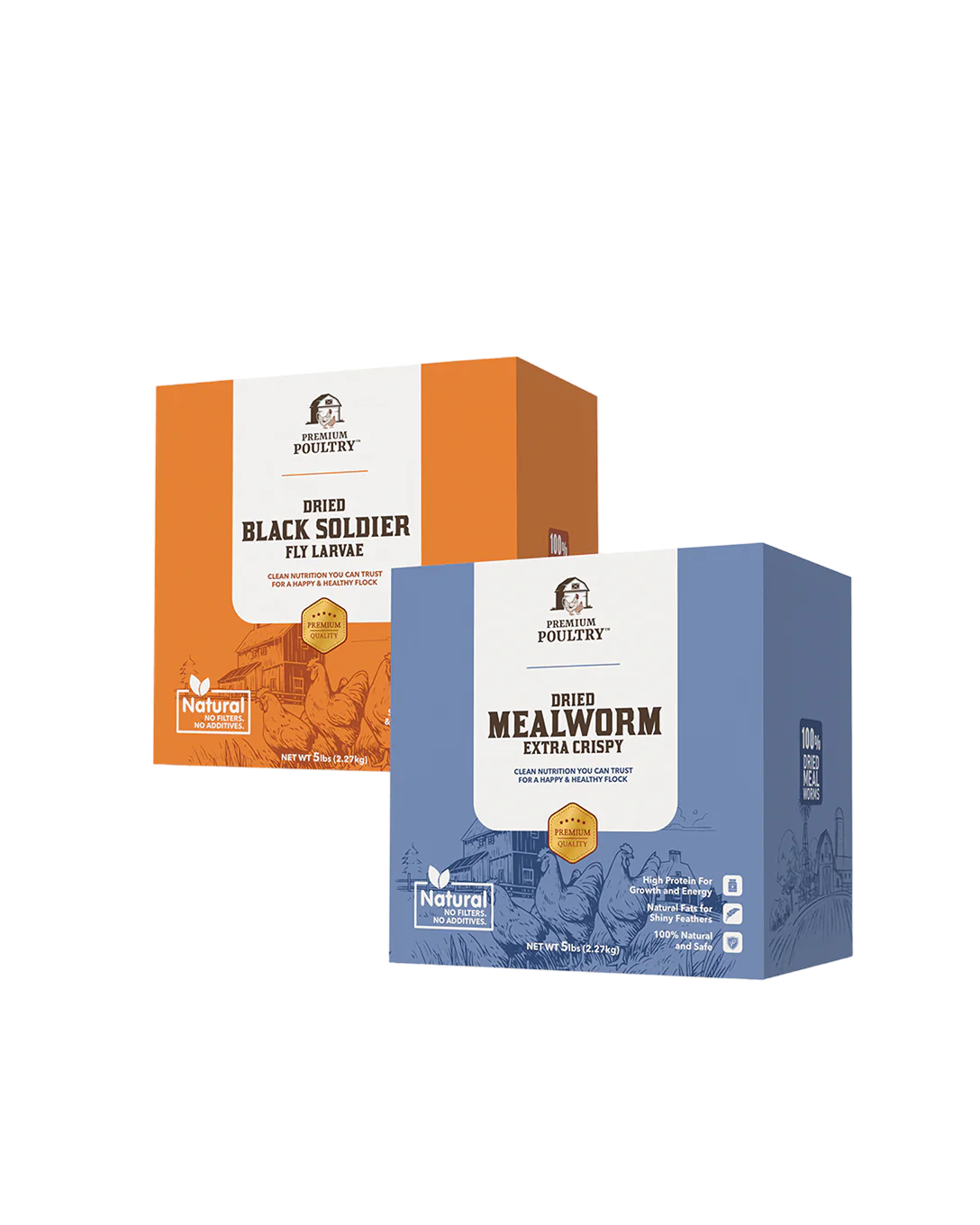 High-protein dried mealworms and black soldier fly larvae for chickens, ducks, and backyard flocks