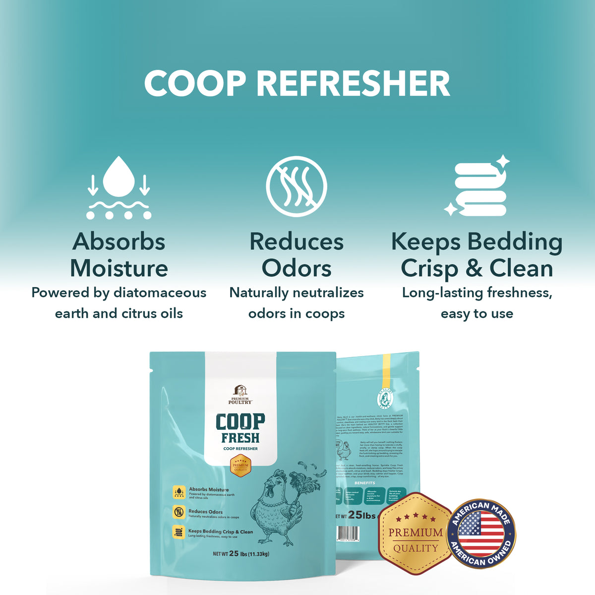 Coop Refresher packaging with features and branding on a teal background