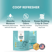 Coop Refresher packaging with features and branding on a teal background